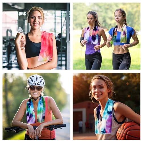 Peryiter 6 Pack Cooling Towels for Neck and Face 40 x 12 Inch Cooling Rag Ice Sweat Towels for Biking Hiking Running Yoga Golf Sport Gym Workout Gardening(Tie Dye Style)