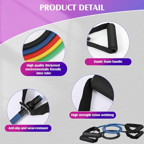 Shappy 10 Pcs Resistance Bands with Handles Exercise Stretch Bands for Exercise Woman Man Training Physical Therapy Workouts Fitness