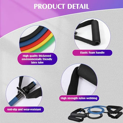 Shappy 10 Pcs Resistance Bands with Handles Exercise Stretch Bands for Exercise Woman Man Training Physical Therapy Workouts Fitness
