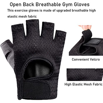 Workout Gloves for Men & Women, Fingerless Breathable & Full Palm Protection Gym Exercise Gloves for Weight Lifting, Fitness, Powerlifting, Cycling