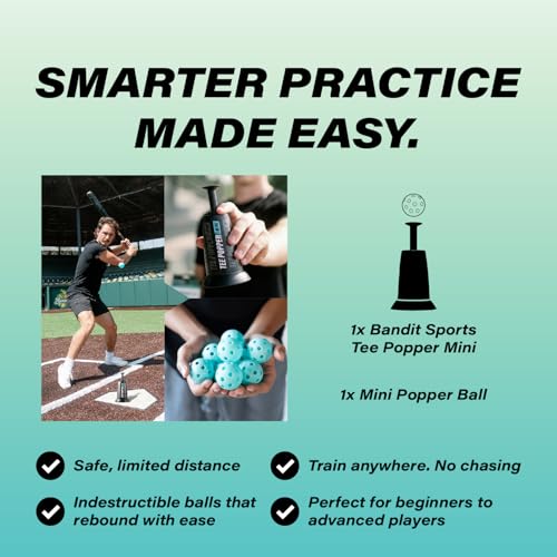 Bandit Sports Baseball Training Tee Popper Mini, Batting Tee for Perfect Swings, Baseball Training for Hitting Without a Pitcher (1 Mini Popper Ball Included)