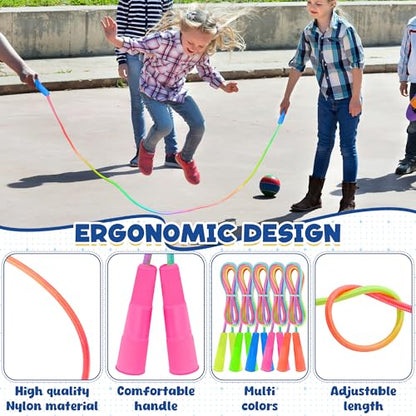 6 Pack Kids Jump Rope, Colorful Gradient Nylon Skipping Ropes for Children, 7.55FT Adjustable Length, Plastic Handles, Lightweight Jumping Ropes for Schools, Events, and Family Fun