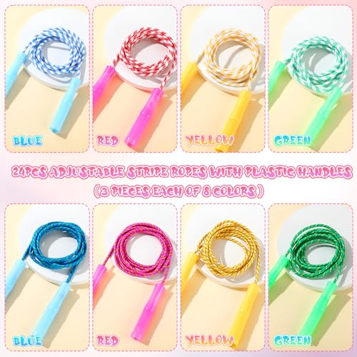 Aoriher Kid Jump Ropes Bulk Toddler End of School Year Graduation Gift 7.87 ft Cotton Colored Jump Rope Adjustable Length Stripe Skipping Plastic Handle Exercise Fitness Equipment