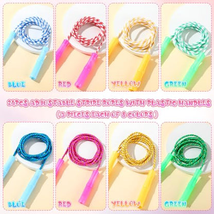 Aoriher Kid Jump Ropes Bulk Toddler End of School Year Graduation Gift 7.87 ft Cotton Colored Jump Rope Adjustable Length Stripe Skipping Plastic Handle Exercise Fitness Equipment
