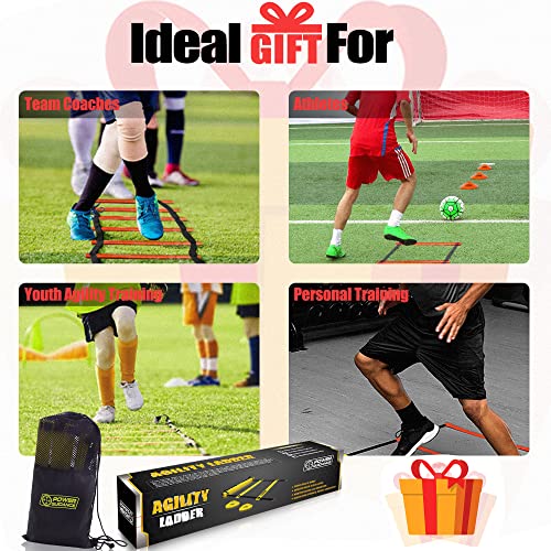 POWER GUIDANCE Agility Ladder (20 Feet) with Cones for Speed Agility Training & Quick Footwork Exercise - Soccer & Football Training Equipment for Adults, Youth & Kids - color: Red