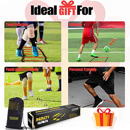 POWER GUIDANCE Agility Ladder (20 Feet) with Cones for Speed Agility Training & Quick Footwork Exercise - Soccer & Football Training Equipment for Adults, Youth & Kids - color: Red