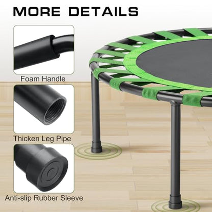 40/48" Fitness Trampoline for Adult, Max Load 450 LBS, Foldable Mini Trampoline with Durable Bungees,Small Rebounder Exercise Trampoline with Bar for Workout for Quiet & Safely Cushioned Bounce