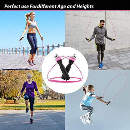Synergee Hot Pink Jump Rope - (2) Adjustable 10 Ft Cable - Steel Ball Bearings - For CrossFit, MMA, Boxing & Fitness, Anti-Slip Handles