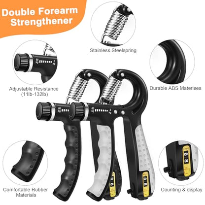 Grip Strength Trainer Kit with Hand Gripper Strengthener, Finger Exerciser, Forearm Workout Ring, Double-Sided Finger Stretcher(Gripster) and Stress Relief Ball
