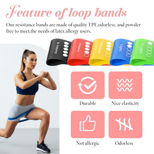 20 PCS Resistance Bands for Working Out, 5 Levels Resistance Loop Exercise Bands for Women Men Elastic Stretch Band for Strength Training Stretching Pilates Yoga-5-10lbs