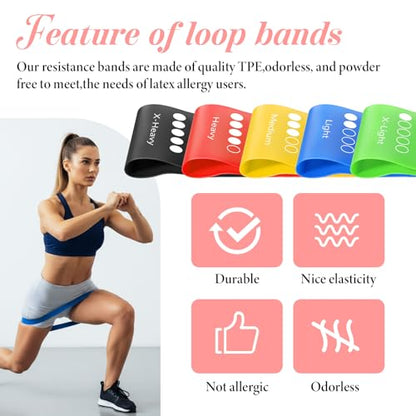 20 PCS Resistance Bands for Working Out, 5 Levels Resistance Loop Exercise Bands for Women Men Elastic Stretch Band for Strength Training Stretching Pilates Yoga-5-10lbs