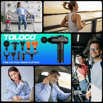 TOLOCO Massage Gun, Deep Tissue Back Massage for Athletes for Pain Relief, Percussion Massager with 10 Massages Heads & Silent Brushless Motor, Fathers Day Dad Gifts, Black