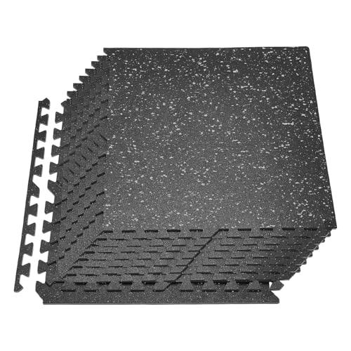 VEVOR 0.4Inch 48sq.ft 12 Tiles Gym Flooring for Home Gym, Rubber Top with High Density EVA Foam, 24 x 24In Gym Floor Exercise Equipment Mats, Interlocking Gym Mats, Puzzle Workout Mats, Black & Gray