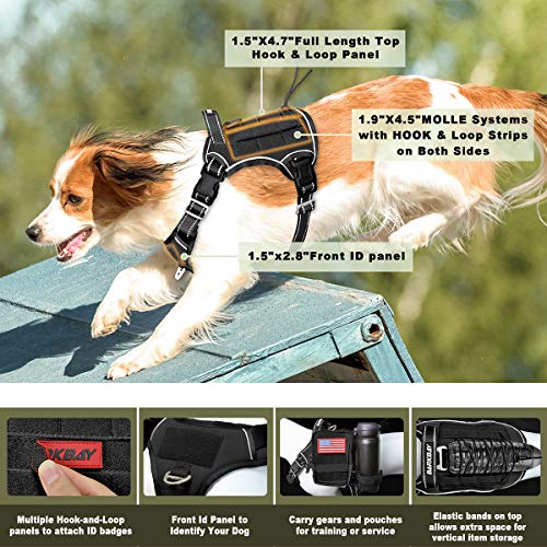 Tactical Dog Harness Large,Military Service Weighted Dog Vest Harness Working Dog MOLLE Vest with Loop Panels,No-Pull Training Harness with Leash Clips for Walking Hiking Hunting(Black,M)