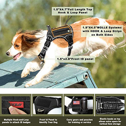 Tactical Dog Harness Large,Military Service Weighted Dog Vest Harness Working Dog MOLLE Vest with Loop Panels,No-Pull Training Harness with Leash Clips for Walking Hiking Hunting(Black,M)