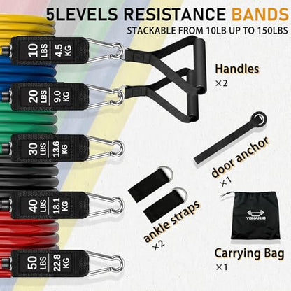 Resistance Bands with Handles, Workout Bands, Exercise Resistance Bands Set for Men & Women, Fitness Bands for Resistance Training, Physical Therapy, Home Workout Set
