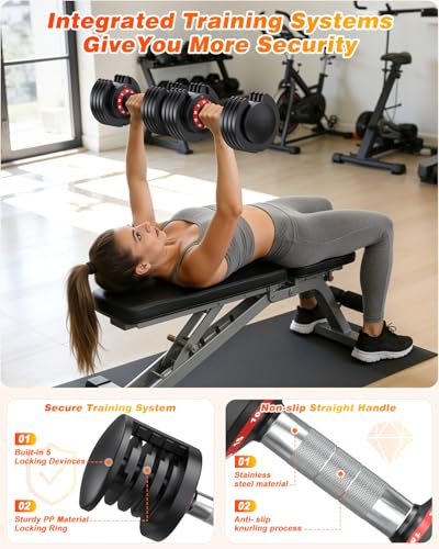 XDDIAS Adjustable Dumbbells Set of 2 for Strength Training, One-Hand Quick Adjust, 25/55/80/90 lbs Options, Anti-Slip Grip Handle, Compact Home Gym Weights for Men Women