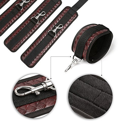 Adjustable 4 Premium Soft Leather Cuffs Soft Leather Straps for Hand-Ankle-Wrist Adjustable Home Gyms Sports Fitness Training Tool Set, Black
