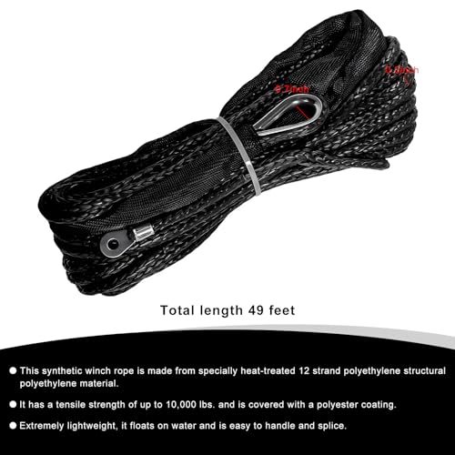 1/4 in x 50 ft Synthetic Winch Rope, 7700 LBS Breaking Strength Winch Line with Protective Sleeve, Heavy Duty Recovery Tow Rope for ATV UTV SUV Truck 4WD Off Road Vehicle - color: 1/4 in x 50 ft