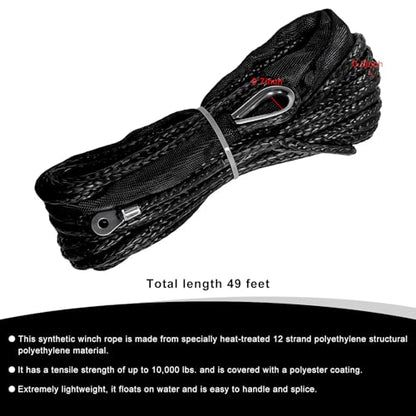 1/4 in x 50 ft Synthetic Winch Rope, 7700 LBS Breaking Strength Winch Line with Protective Sleeve, Heavy Duty Recovery Tow Rope for ATV UTV SUV Truck 4WD Off Road Vehicle - color: 1/4 in x 50 ft