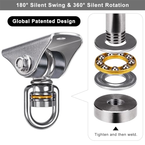 2 Pack Silent Swing Hanger Heavy Duty Stainless Steel Swing Hook with Swivel Bearing for Hammock Chair, Porch Swing, Yoga Silk, Punching Bag 1000 lbs Capacity - color: 2pcs Silent Swing Hanger With Bearing