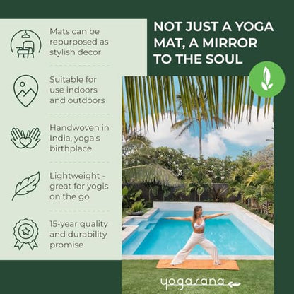 Yogasana Organic Cotton Yoga Mat - Non Slip Hand-Woven Foldable Yoga Rug Provides Excellent Comfort, Traction & Support - Travel Extra Thick Yoga Mats for Indoor & Outdoor Use - 24 x 72 Inches