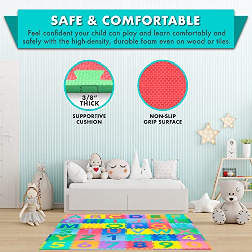 ProSource Kids Puzzle Alphabet, Numbers, 36 Tiles and Edges Play Mat, 12" by 12", Abc & 123 - style: ABC & 123