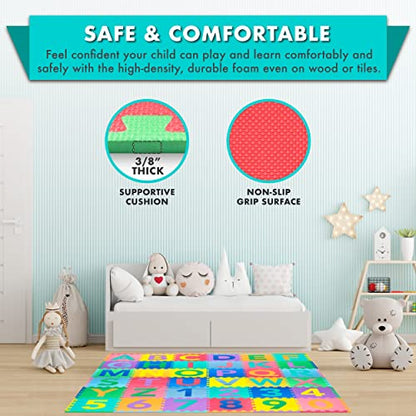 ProSource Kids Puzzle Alphabet, Numbers, 36 Tiles and Edges Play Mat, 12" by 12", Abc & 123 - style: ABC & 123