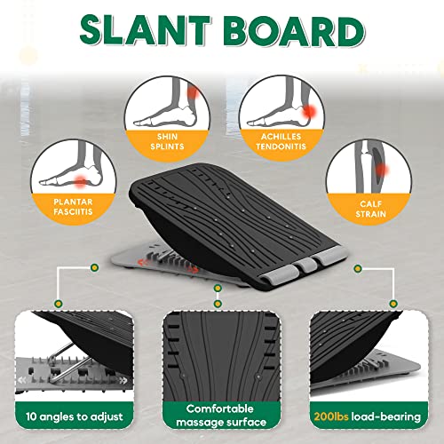 3-in-1 Adjustable Incline Slant Board for Calf Stretching Ankle, Foot Massage, 10 Changeable Levels Rocker Board for Plantar Fasciitis Physical Therapy Equipment - Black