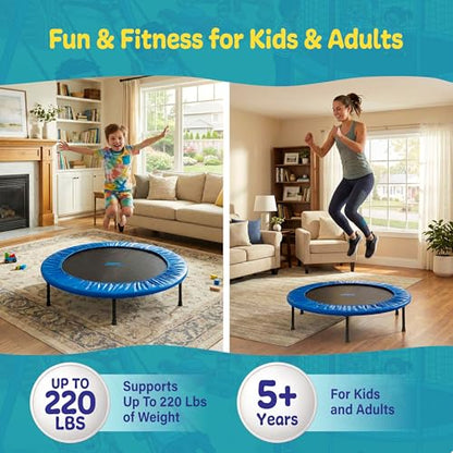 Machrus Upper Bounce Mini Rebounder Trampoline for Adults, Exercise, Indoor Fitness, Foldable Round Jumping Exerciser with Travel Carry Bag, Supports up to 220 lbs - size: 40 Inch