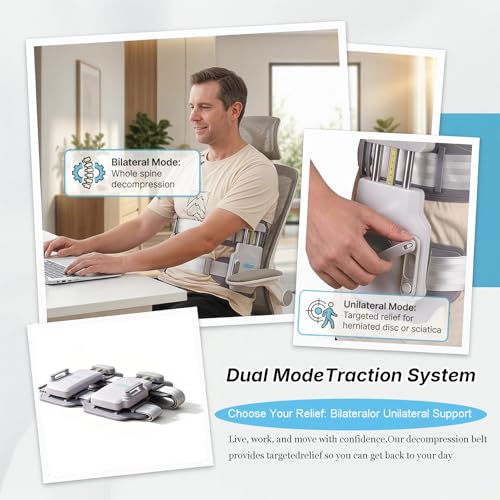 Decompression Belt for Lower Back Pain Relief – 450N Spinal Back Stretcher & Adjustable Lumbar Traction Device for Herniated Disc Sciatica, Bilateral/Unilateral Modes