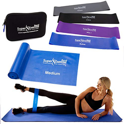 USA 14" x 3" Extra Long Latex Free Mini Loop and Flat Resistance Band 5 Set. in Light, Medium or Heavy Strength. Includes an Exclusive iPhone App, E-Book, and Carry Bag. - color: c. HEAVY STRENGTH BLUE Set