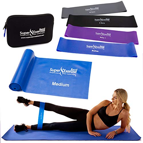 USA 14" x 3" Extra Long Latex Free Mini Loop and Flat Resistance Band 5 Set. in Light, Medium or Heavy Strength. Includes an Exclusive iPhone App, E-Book, and Carry Bag. - color: c. HEAVY STRENGTH BLUE Set