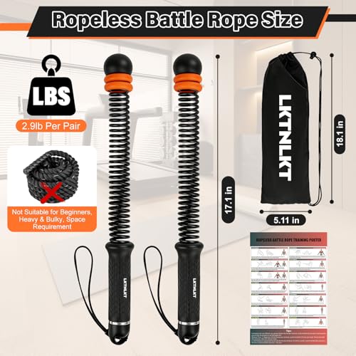 Weighted Ropeless Battle Ropes Adjustable Weight - Portable Cordless Battle Ropes for Home Gym with Workout Poster, Strength Building, HIIT & Low-Impact Cardio Training for Men & Women (Black)