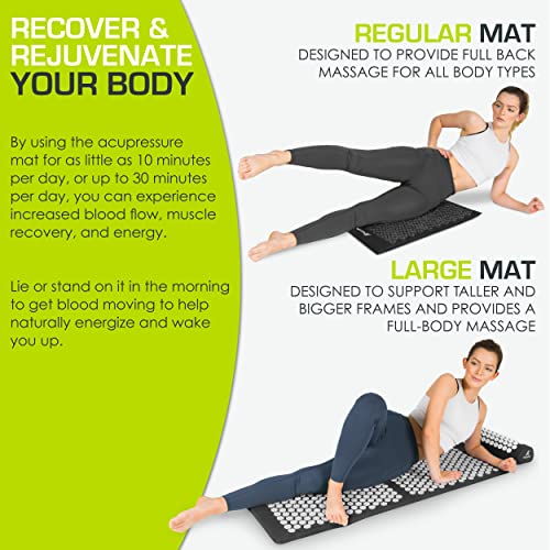 ProsourceFit Acupressure Mat and Pillow Set for Back/Neck Pain Relief and Muscle Relaxation - color: Black/Black, size: Large