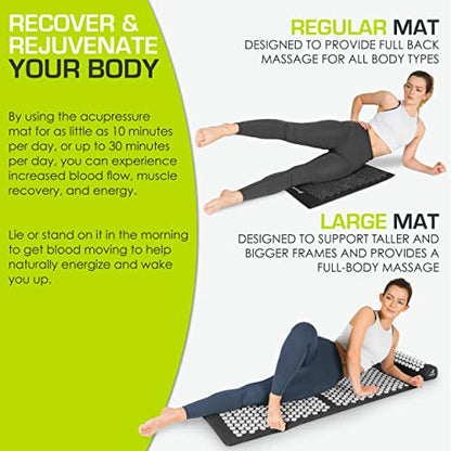 ProsourceFit Acupressure Mat and Pillow Set for Back/Neck Pain Relief and Muscle Relaxation - color: Black/Black, size: Large