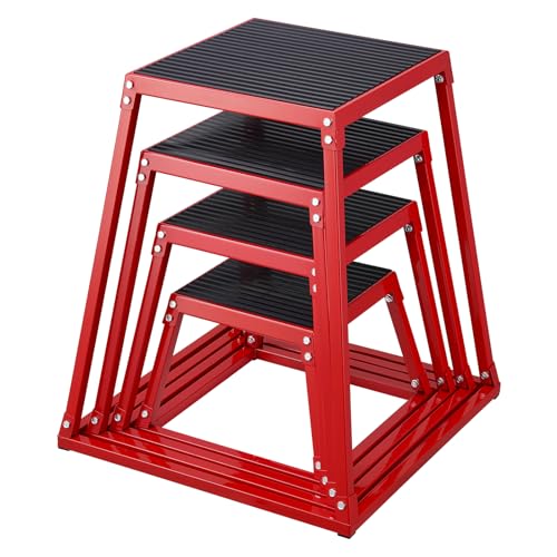 VEVOR Plyometric Jump Box, 18 Inch Plyo Box, Steel Plyometric Platform and Jumping Agility Box, Anti-Slip Fitness Exercise Step Up Box for Home Gym Training, Conditioning Strength Training - color: Red, size: 12/18/24/30 inch