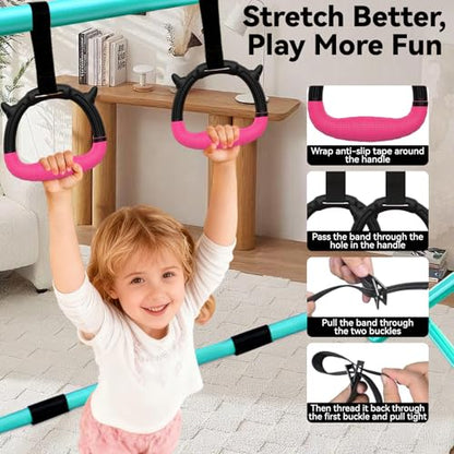 Kids Gymnastics Bar Gymnastic Equipment for Home Adjustable Height Gymnastic Training Bar Gymnastic Stuff for 3-7 Years Old Girls - color: Green with ring