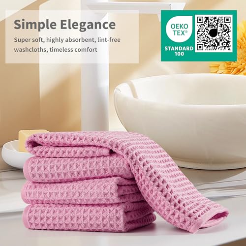 Microfiber Waffle Face Towels, 2 Pieces, Soft, Absorbent, Fast Drying, Lint Free 430 GSM (Pink) - color: Pink