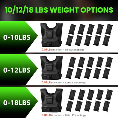 Adjustable Weighted Vest for Women, Customizable 0-18 lbs Strength Training Vest with 10 Removable Sandbag, Breathable Design, Reflective Safety Strips for Running, Hiking, and Fitness - size: 0-18 lb