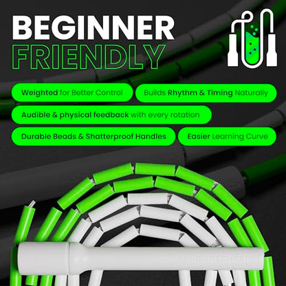 Beaded Jump Rope – Adjustable 10ft Skipping Rope for Women, Men & Kids, Beginner Friendly with Durable Weighted Beads, Shatterproof Handles, Tangle-Free for Cardio, Fitness, Freestyle & Home Workout