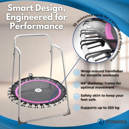 Denise Austin 44 in Fitness Trampoline with Handlebar, for Cardio Fitness | Rehab & Home Workouts for Seniors & Beginners; Balance; 44” Rebounder with Handlebar for Adults