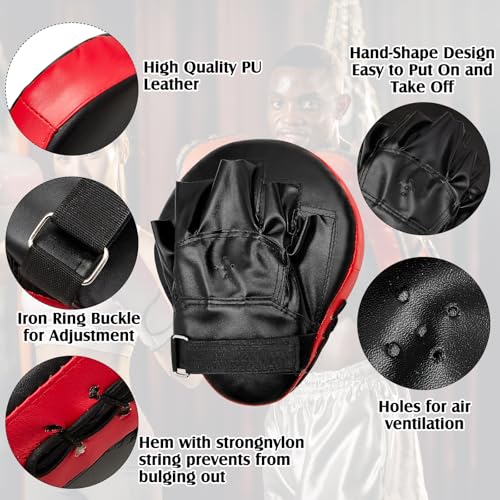 Gemscream 10 In1 Punching Mitts Kick Pad Set Taekwondo Pads Boxing Mitts Focus Pads Boxing Gloves Safety Head Guard Wrist Band for Kickboxing, Karate, Muay Thai, MMA Training - color: Red