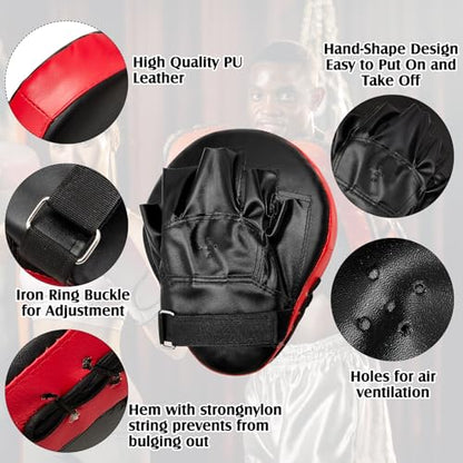 Gemscream 10 In1 Punching Mitts Kick Pad Set Taekwondo Pads Boxing Mitts Focus Pads Boxing Gloves Safety Head Guard Wrist Band for Kickboxing, Karate, Muay Thai, MMA Training - color: Red