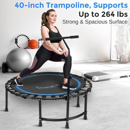SereneLife Trampoline 40" - In-Home Cardio Fitness Rebounder with Adjustable T-Bar Handle, Silent Heavy Duty Bungee Rebounder for Adults