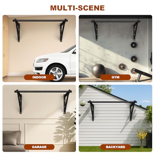 Wall Mounted Pull Up Bar, Adjustable Depth 51" Chin Up Bar, Heavy-Duty 500 lbs Weight Capacity, Maintain Upper Body Strength & Core Stability, Home or Garage Gym Chin Up Workout Training Station