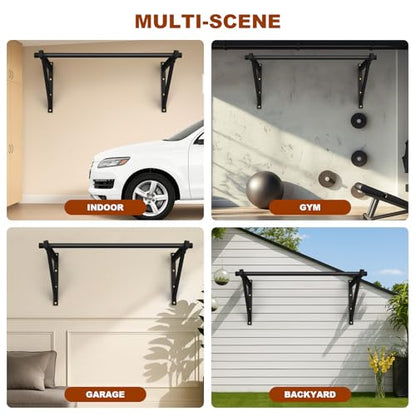 Wall Mounted Pull Up Bar, Adjustable Depth 51" Chin Up Bar, Heavy-Duty 500 lbs Weight Capacity, Maintain Upper Body Strength & Core Stability, Home or Garage Gym Chin Up Workout Training Station