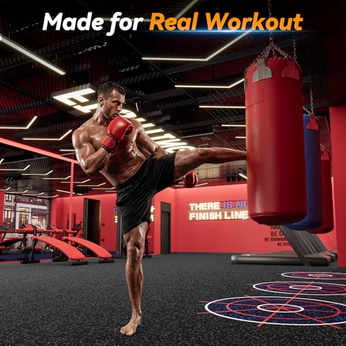 SUPERJARE 1" Extra-Thick Rubber Top Exercise Mat, Gym Flooring for Home Gym - size: 12 Tiles (48 Sq Ft)