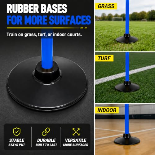 6 Pcs 5 FT Adjustable Agility Training Poles for Soccer,Basketball,Football, Horse,Dog-Speed and Agility Training Equipment Sports Training Poles with Rubber Bases and Bag - color: blue
