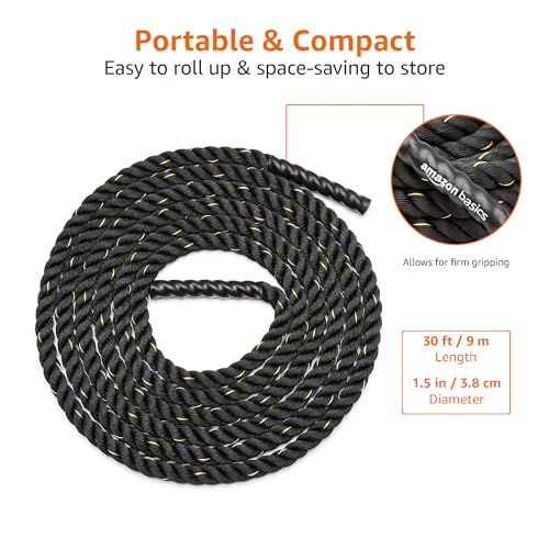 Amazon Basics Battle Rope for Home Gym Workout, Exercise Training Equipment - style: 1.5 Inch x 30 Feet